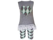 Annloren Baby Girls Gray High Low Aztec Heart Lace Tunic Leggings Outfit 24M