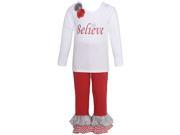 Little Girls White Red Floral Believe Applique Lace Trim 2 Pc Pant Set 2T