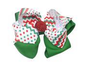 Reflectionz Girls Green White Grosgrain Jeweled Knot Stacked Hair Bow Clippie