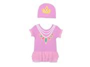 Sozo Baby Girls Pink Princess Print Cotton Short Sleeve Hat Bodysuit Set 3M