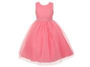 The Rain Kids Big Girls Coral Sparkly Tulle Pearls Occasion Dress 8