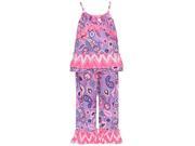 Laura Dare Little Girls Pink Lilac Paisley Chevron Strap 2 Pc Pajama Set 2T