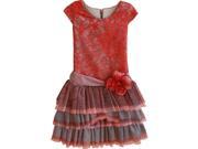 Little Girls Coral Kiss Lace Mesh Flower Drop Waist Tiered Party Dress 4