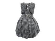 Little Girls Grey Tonal Rhomb Pattern Tie Sash Button Fuzzy Bolero Dress 5