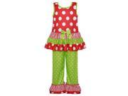 Laura Dare Little Girls Red Green Dot Stripe Bow Accent 2 Piece Pajama Set 3T