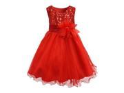 Little Girls Red Flower Sequin Adornment Overlaid Christmas Dress 4T