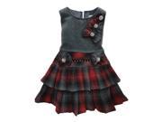 Little Girls Grey Red Plaid Bow Accented Tiered Pleated Christmas Dress 4