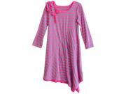 Little Girls Pink Grey Striped Angled Hem Ruffle Trim Bow Accent Dress 4