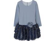Little Girls Alexis Grey Blue Ruffle Flower Adorned Drop Waist Party Dress 6X