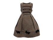 Little Girls Coffee Patterned Bow Accented Pleated Sleeveless Dress 6
