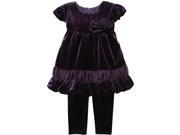Little Girls Violet Purple Velour Empire Waist Ruffle Flower 2 Pc Pant Set 4T