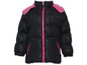 Pink Platinum Little Girls Black Fuchsia Zipper Hooded Winter Puffer Coat 3T