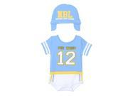 Sozo Baby Boys Blue Football Print Cotton Short Sleeve Hat Bodysuit Set 0 3M