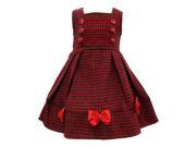 Little Girls Red Patterned Bow Accented Pleated Sleeveless Christmas Dress 4