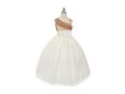 Chic Baby Little Girls Taupe Ivory One Shoulder Ruffle Flower Girl Dress 4