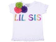 Reflectionz Little Girls White Sparkly Lil Sis Floral Ruffled Hem Top 3T