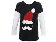 Little Boys Black White Mustache Santa Hat Applique Long Sleeve Shirt 2T
