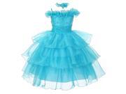 The Rain Kids Little Girls Turquoise Organza Off Shoulder Flower Girl Dress 4T