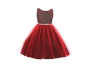 Kids Dream Little Girls Red Green Jacquard Illusion Tulle Occasion Dress 4