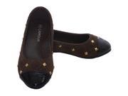 L Amour Little Girls 4 Brown Suede Patent Gold Stud Ballet Flat Shoe
