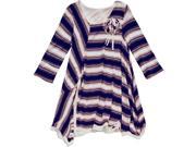 Little Girls Penny Lane Navy Ivory Striped Flower Angled Hem Party Dress 4