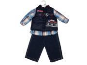 Little Rebels Baby Boys Blue Denim Checker Shirt Vest 3 Pc Pant Set 12M