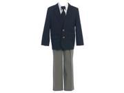 Sweet Kids Baby Boys 12M Navy Gray 4pc Blazer Shirt Pants Tie Suit Set
