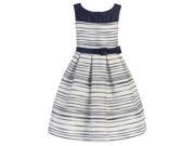 Sweet Kids Big Girls Navy Stripe Woven Organza Bow Easter Dress 7