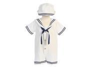 Lito Boys 12 18M White Seersucker Nautical Romper Hat Outfit