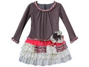 Isobella Chloe Big Girls Taupe Jeweled Flower Lace Trimmed Tiered Dress 12