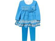 Isobella Chloe Little Girls Turquoise Lace Trim Ruffle 2 Pc Leggings Set 2T