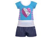 Blue Pink Stripe Sequin Heart Top Summer Short Outfit Toddler Girl 2T