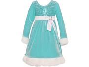 Bonnie Jean Little Girls Aqua White Glitter Sequin Santa Christmas Dress 6