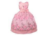 Big Girls Pink Floral Sequin Bow Adorned Junior Bridesmaid Dress 10