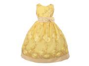 Little Girls Yellow Floral Sequin Bow Adorned Flower Girl Dress 6