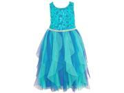 Rare Editions Little Girls Teal Glitter Cascade Ruffle Occasion Dress 6