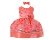 Little Girls Coral Floral Sequin Embroidered Headband Flower Girl Dress 4T