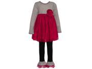 Bonnie Jean Little Girls Red Black Stripe Floral Detail Legging Outfit 3T