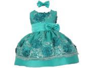 Baby Girls Teal Sequin Floral Embroidery Flower Girl Christmas Dress 24M