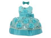 Baby Girls Teal Floral Sequin Embroidered Headband Flower Girl Dress 12M