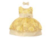 Baby Girls Yellow Floral Sequin Embroidered Headband Flower Girl Dress 24M