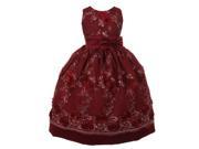 Little Girls Burgundy Floral Sequin Bow Adorned Flower Girl Dress 6