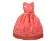 Little Girls Coral Floral Sequin Bow Adorned Flower Girl Dress 6