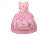 Big Girls Pink Floral Sequin Bow Adorned Junior Bridesmaid Dress 8