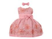 Baby Girls Dusty Rose Floral Sequin Embroidered Bow Flower Girl Dress 24M