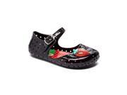 Little Girls Black Strawberry Perforated Jelly Mary Jane Flats 8 Toddler