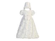 Lito Baby Girls White Daisy Floral Ribbon Tulle Dress Bonnet Baptism Set 3 6M