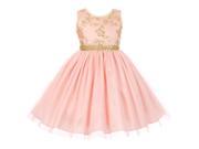 Little Girls Blush Gold Coiled Embroidered Lace Tulle Flower Girl Dress 4