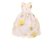 Little Girls White Yellow Organza Floral Print Sash Special Occasion Dress 4