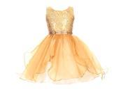 Big Girls Gold Sparkle Sequin Organza Rhinestone Occasion Dress 14